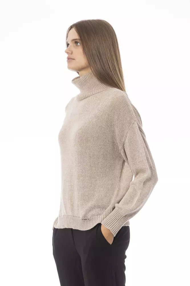 Jersey elegante con cuello de volcán beige