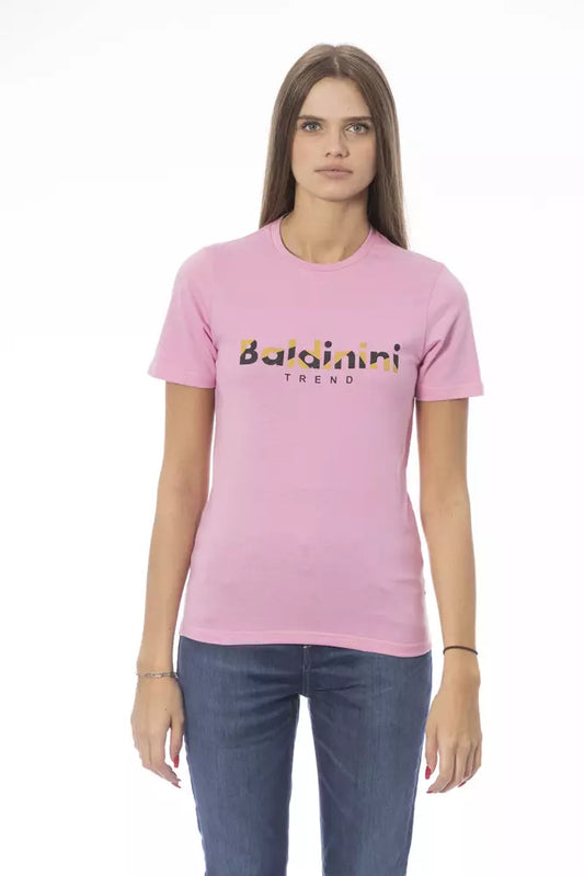 Chique roze katoenen T-shirt met ronde hals