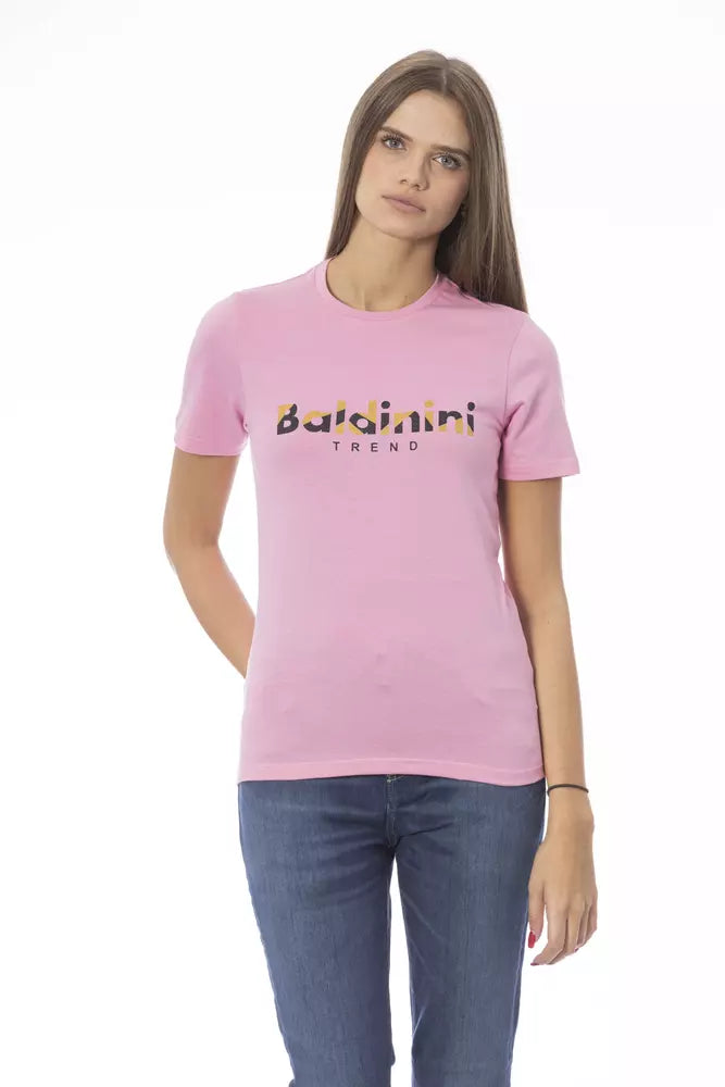 Chique roze katoenen T-shirt met ronde hals