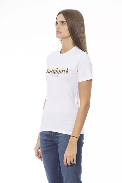 Camiseta blanca crujiente de algodón con cuello redondo