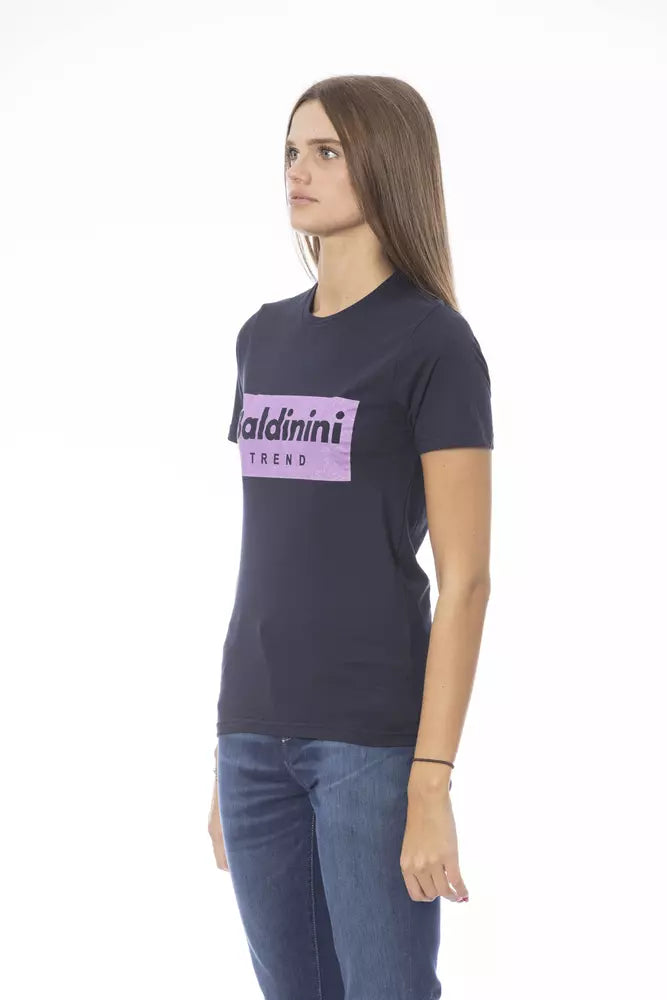 Camiseta elegante de algodón azul con cuello redondo