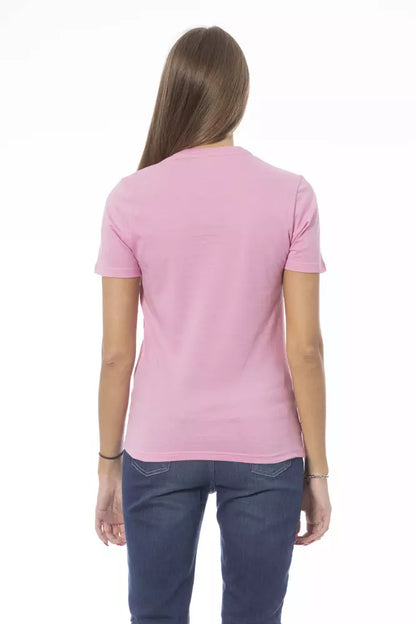 Chique roze katoenen T-shirt met ronde hals