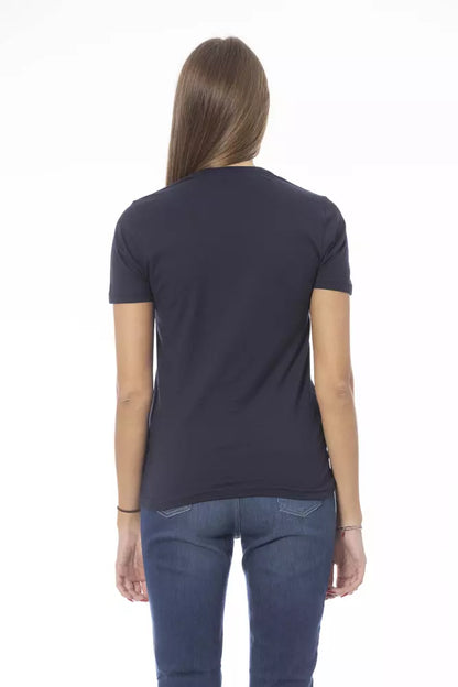 Chique blauw katoenen T-shirt met ronde hals