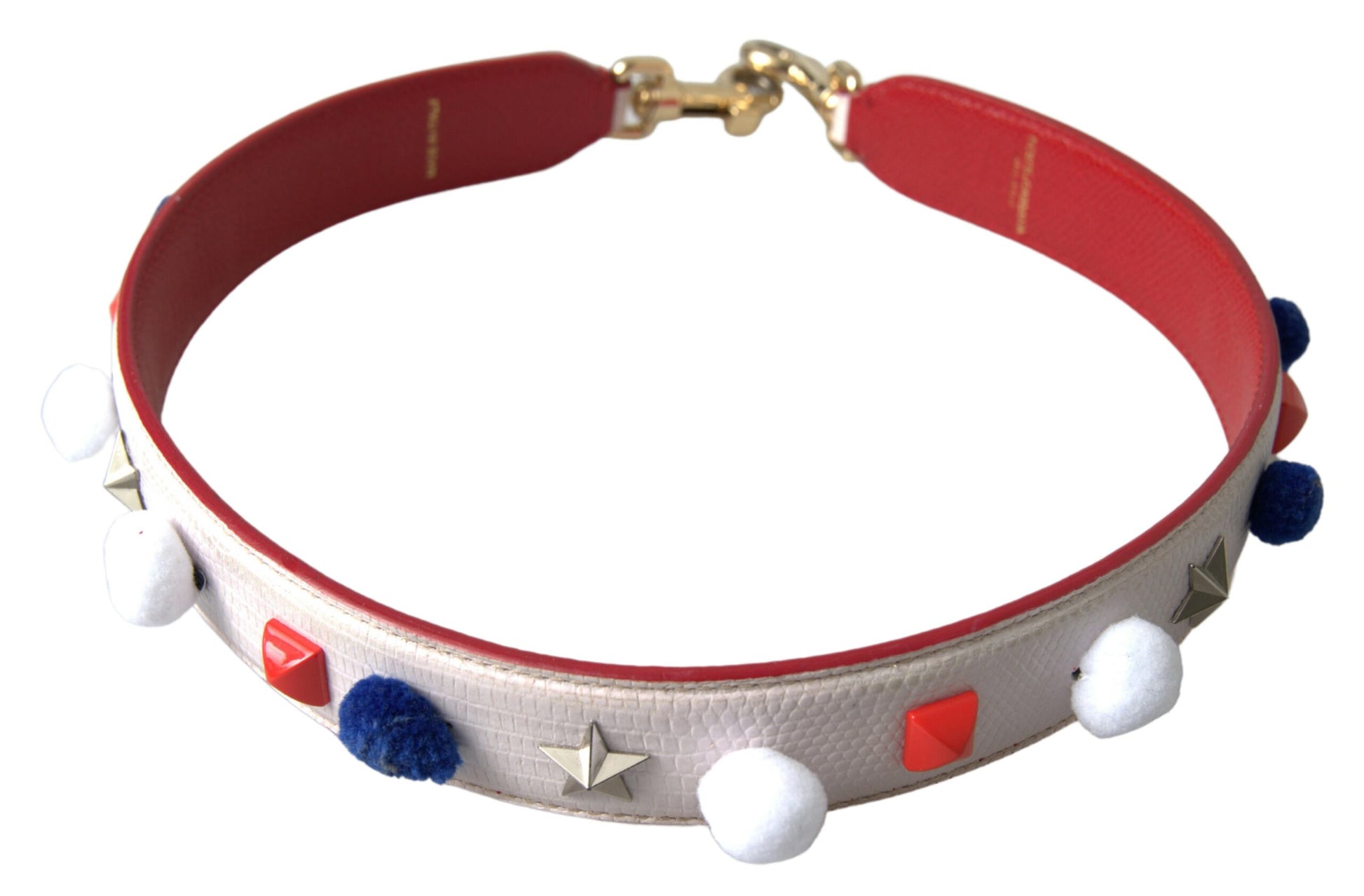 Prachtige witte leren band met veelkleurige studs