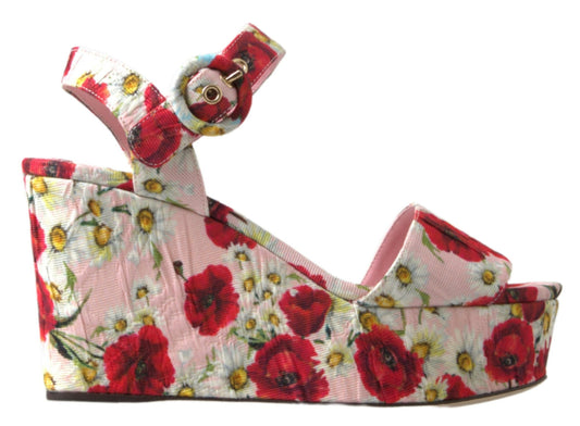 Sandalias con cuña y tira en el tobillo con estampado floral