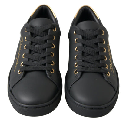 Zapatillas clásicas de cuero negro dorado