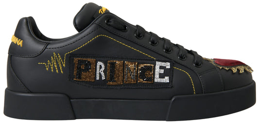 Zwart lederen Portofino Prince-sneakers