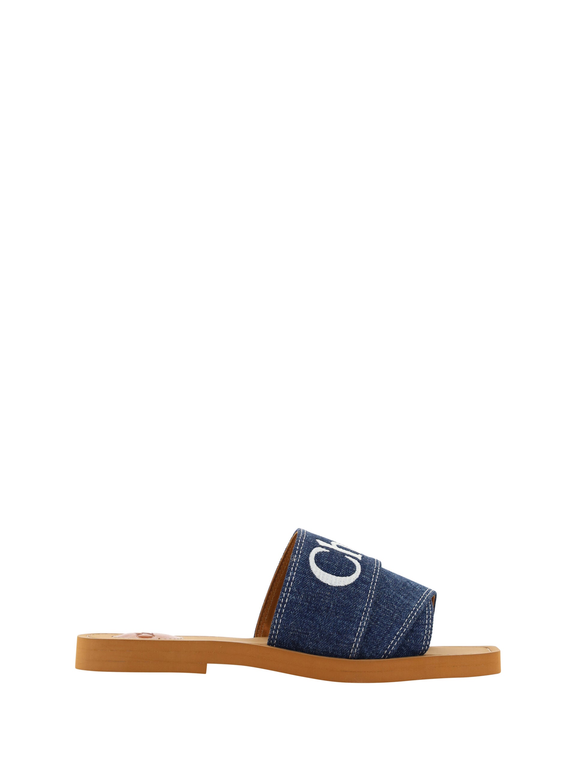 Weelderige katoenen Woody-slipsandalen in denimblauw