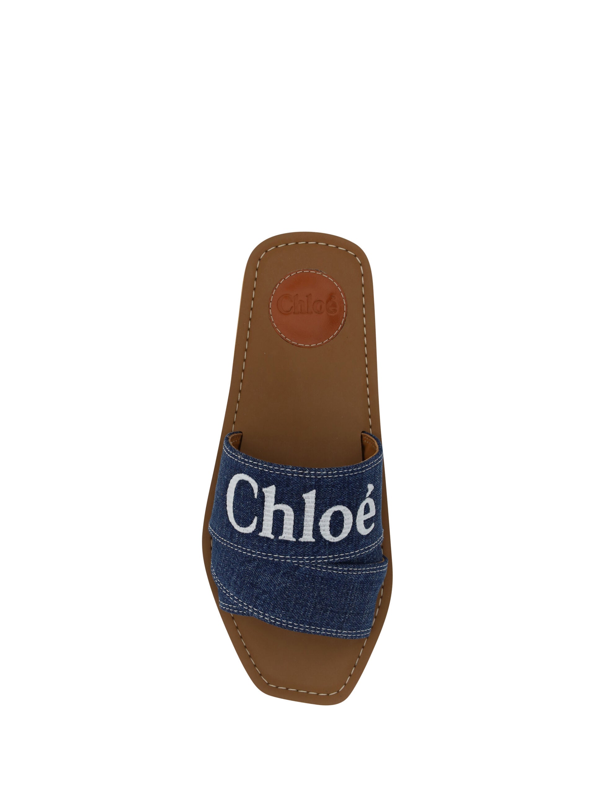 Weelderige katoenen Woody-slipsandalen in denimblauw