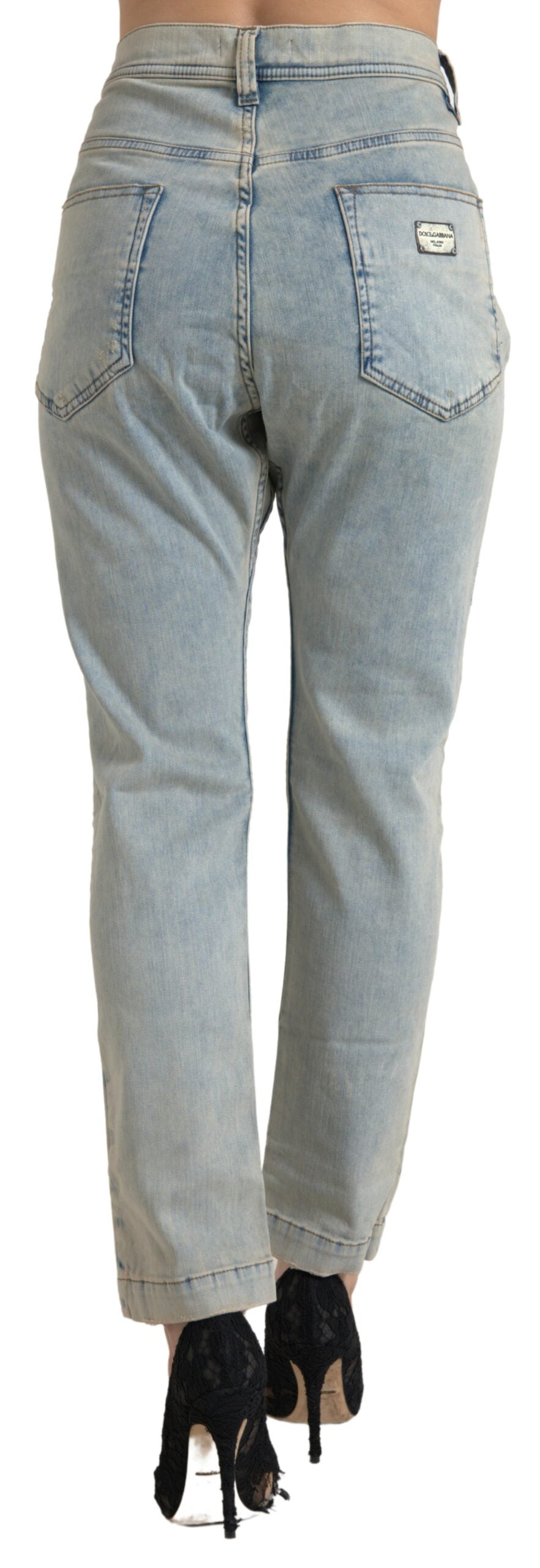 Blauw gewassen katoenen skinny jeans met middelhoge taille