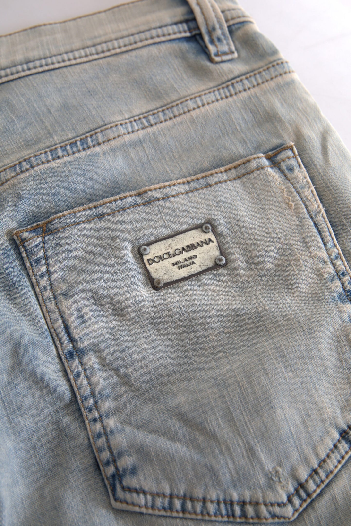 Blauw gewassen katoenen skinny jeans met middelhoge taille