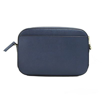 Bolso bandolera grande de cuero azul marino East West con cremallera y cadena de Jet Set