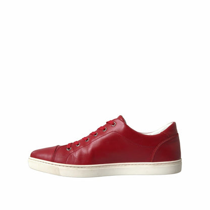 Elegant Red Leather Low Top Sneakers