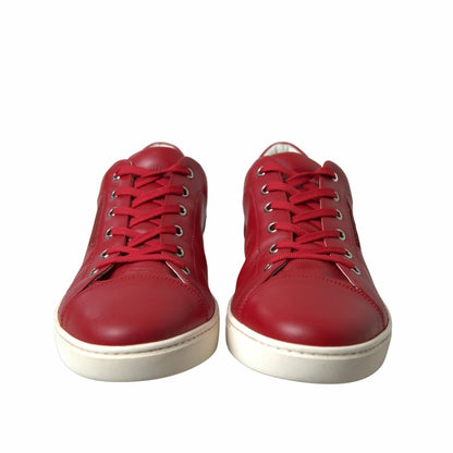 Elegant Red Leather Low Top Sneakers