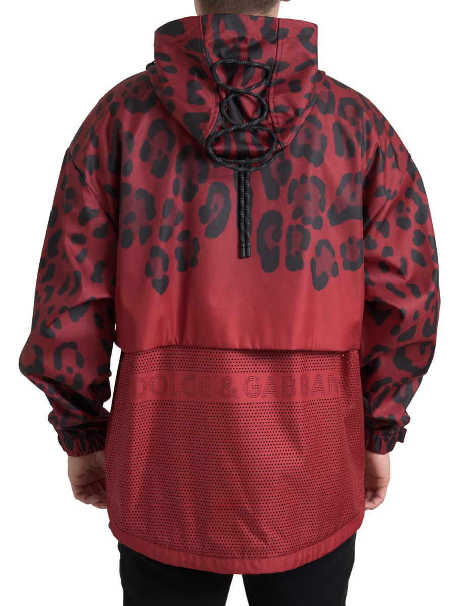 Chaqueta con capucha y estampado de leopardo rojo radiante