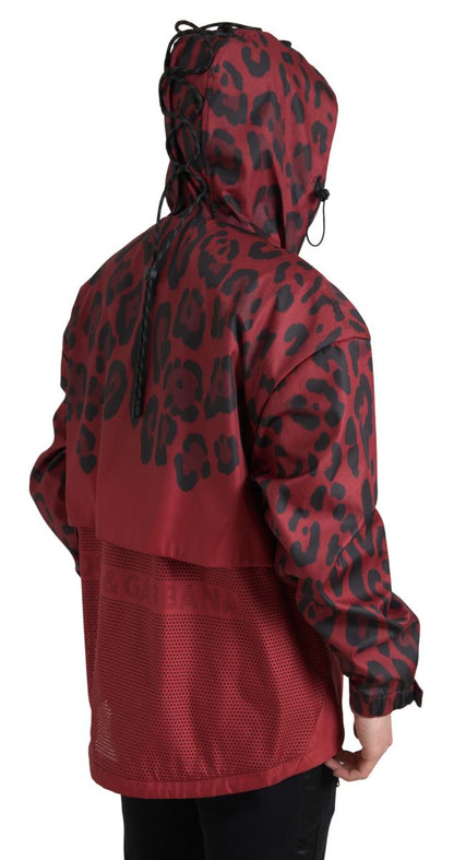 Chaqueta con capucha y estampado de leopardo rojo radiante