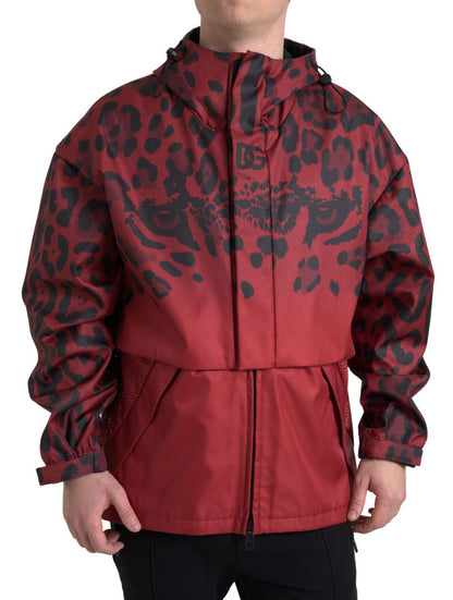 Chaqueta con capucha y estampado de leopardo rojo radiante