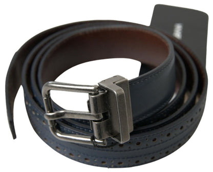 Elegante blauwe leren riem met metalen gesp