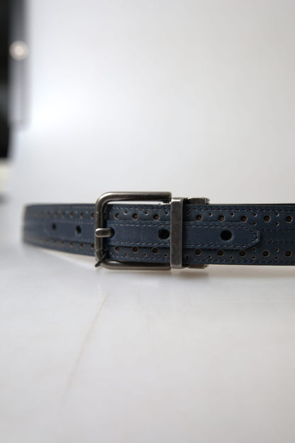 Elegante blauwe leren riem met metalen gesp