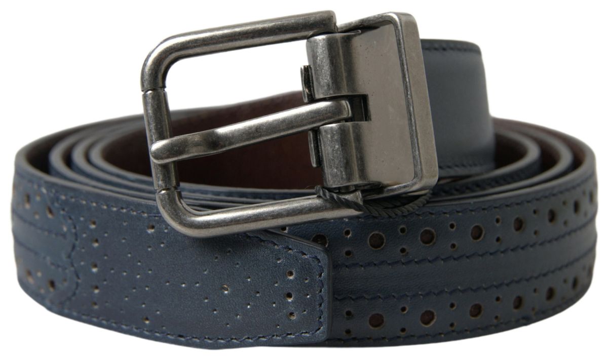 Elegante blauwe leren riem met metalen gesp