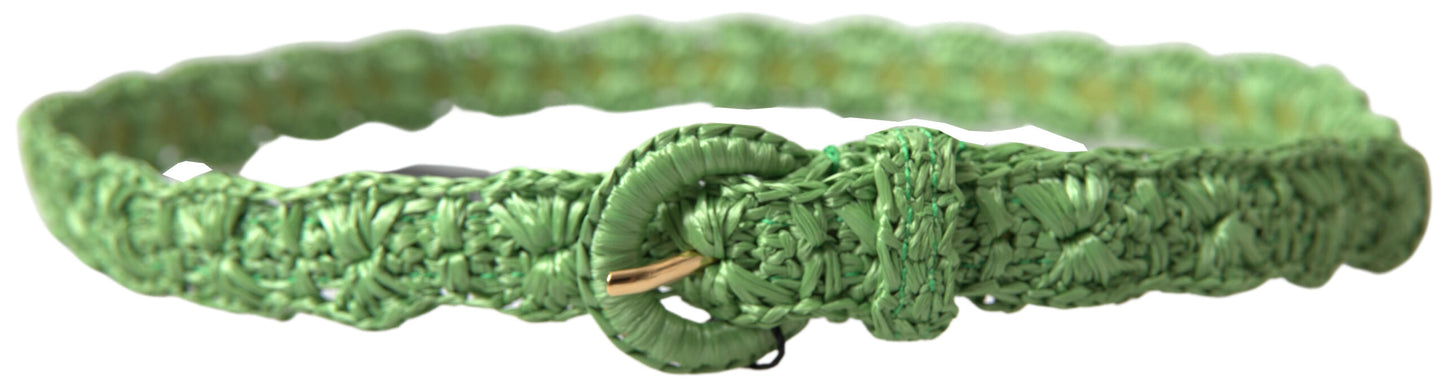 Elegant Green Viscose Belt with Metal Buckle