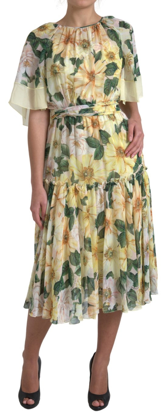 Elegante zijden bloemen maxi-jurk