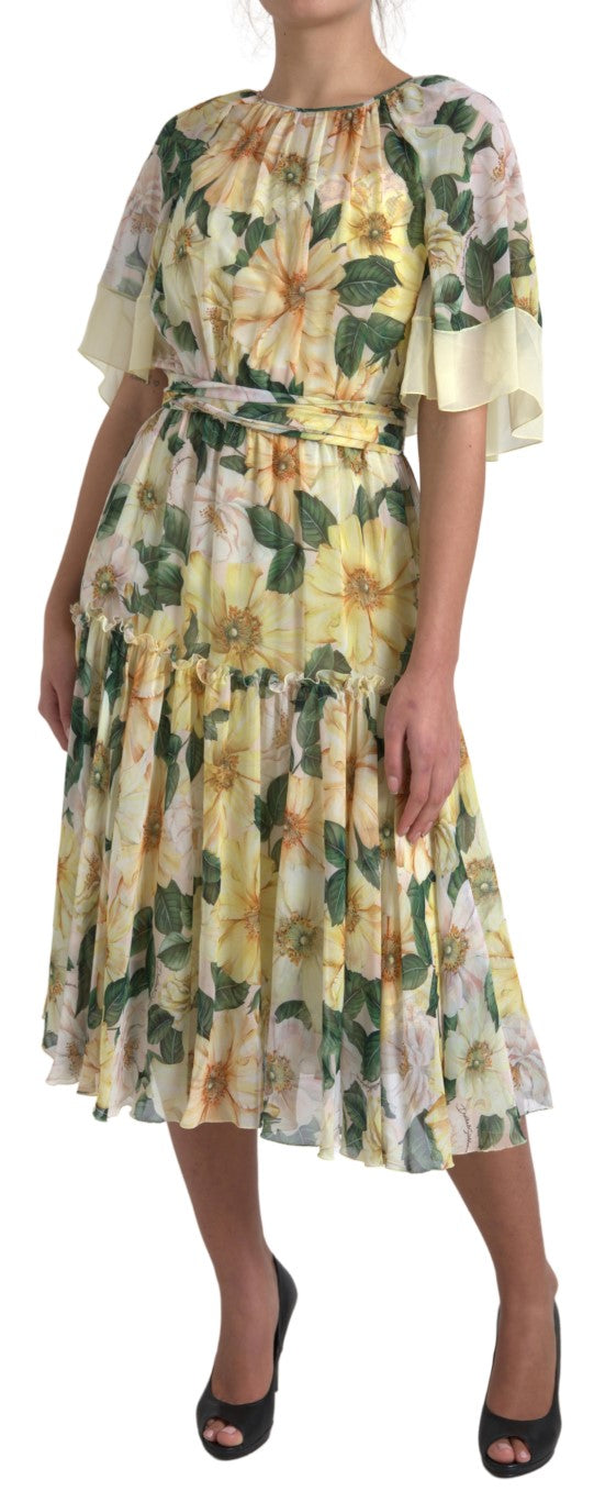 Elegante zijden bloemen maxi-jurk