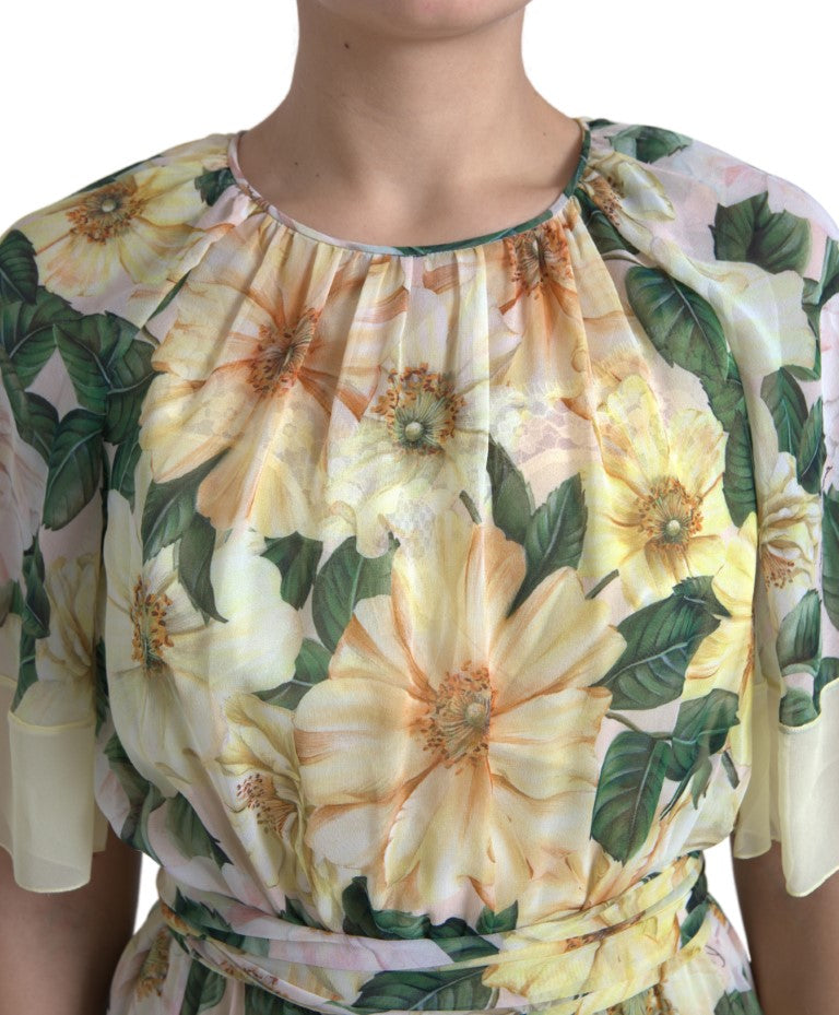 Elegante zijden bloemen maxi-jurk