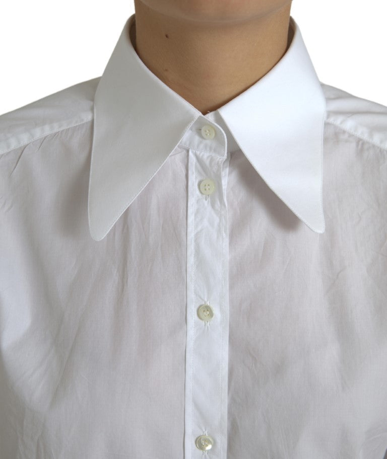 Top elegante con cuello de algodón blanco