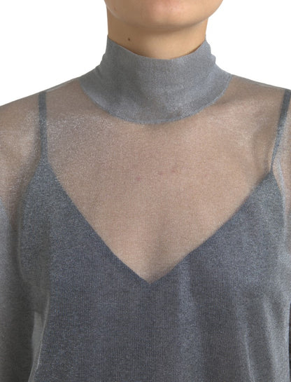 Elegante top de malla de manga larga gris