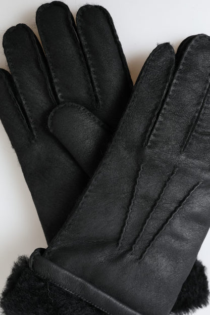 Elegante zwart leren winterhandschoenen