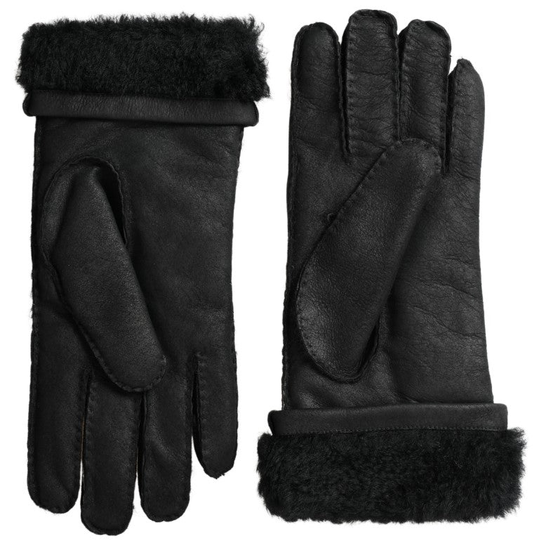 Elegant Black Leather Winter Gloves