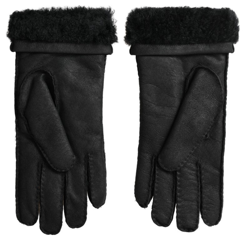 Elegante zwart leren winterhandschoenen