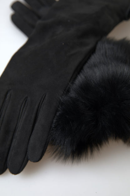 Elegant Leather Elbow Length Gloves with Fur Trim