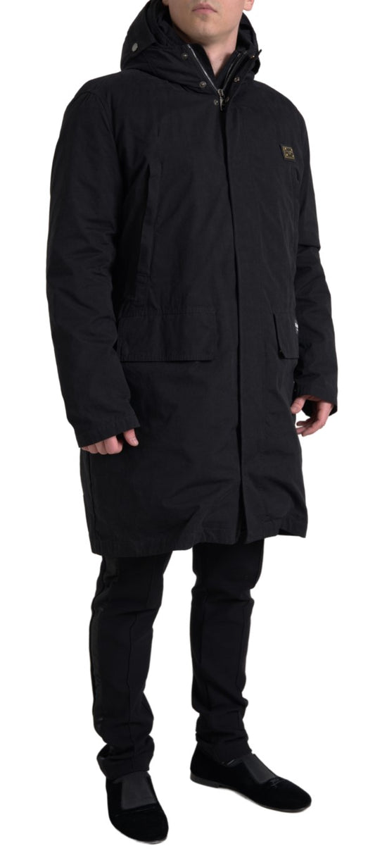 Elegante zwarte trenchcoat met capuchon