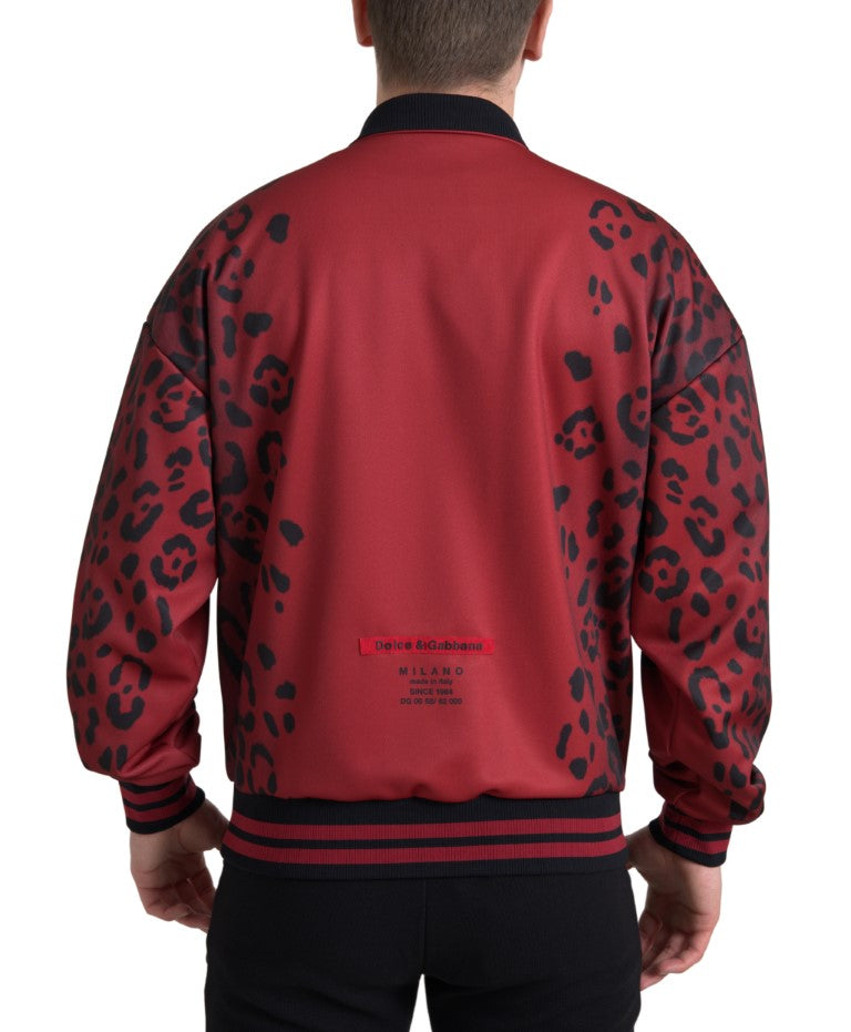 Cazadora bomber con estampado de leopardo roja