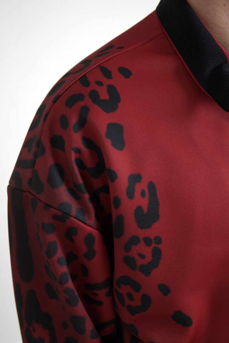 Cazadora bomber con estampado de leopardo roja