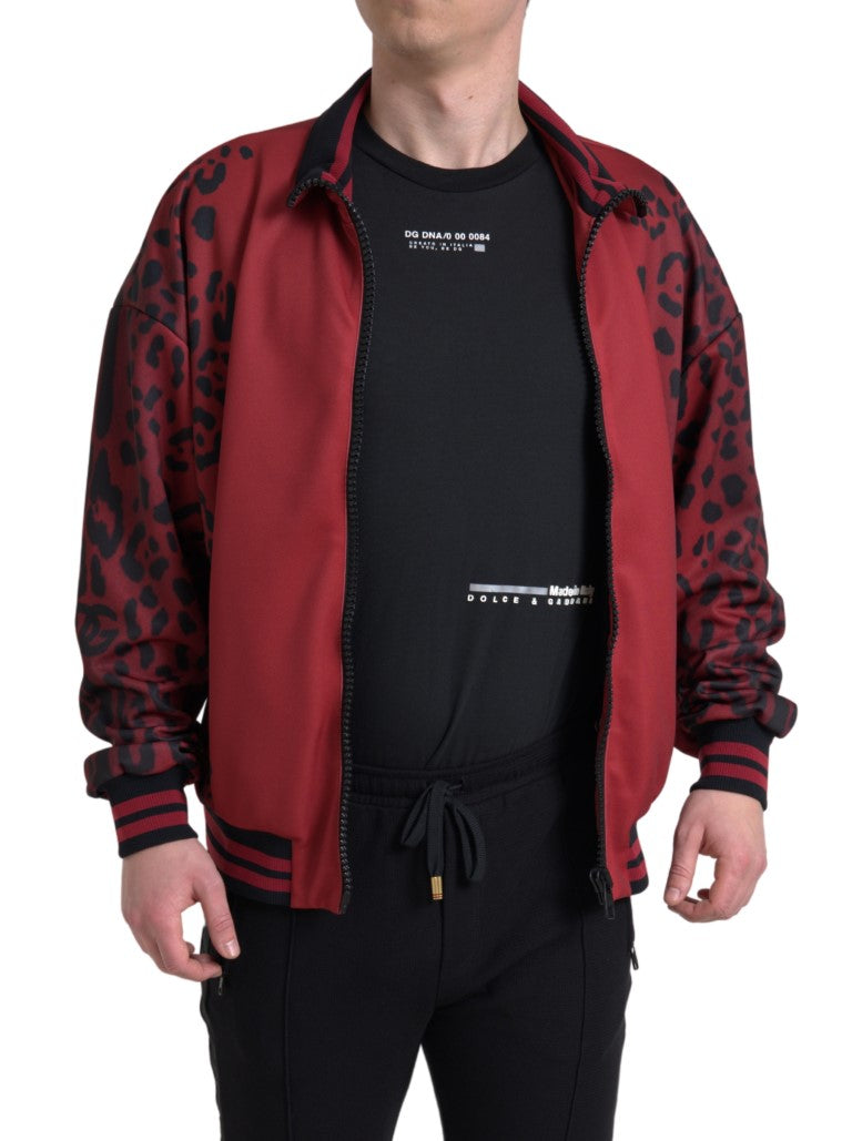 Cazadora bomber con estampado de leopardo roja