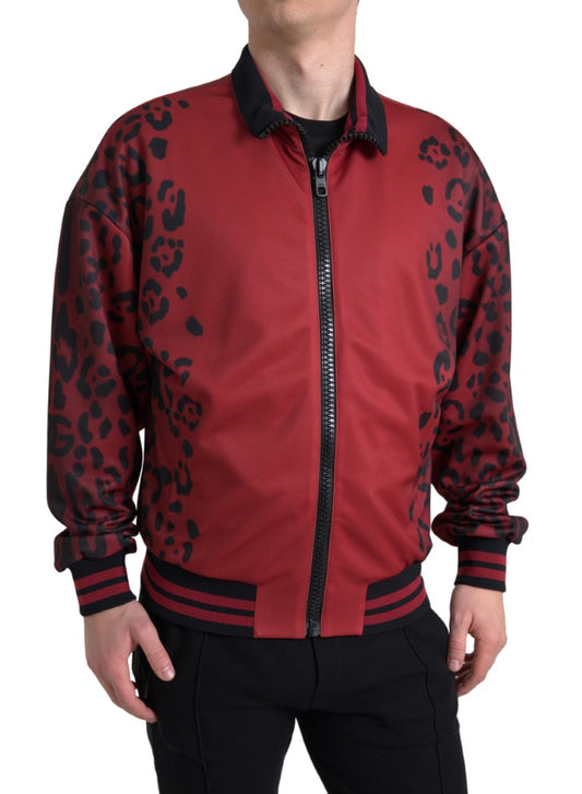 Cazadora bomber con estampado de leopardo roja