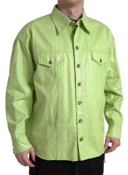 Camisa elegante con botones de algodón verde claro