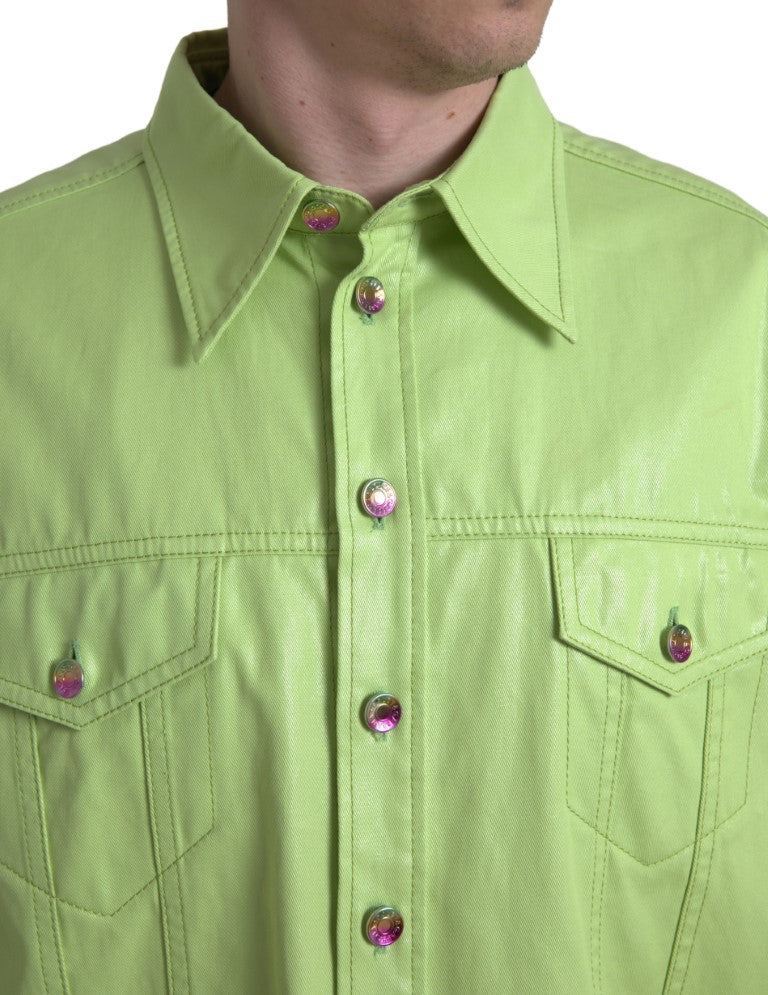 Camisa elegante con botones de algodón verde claro