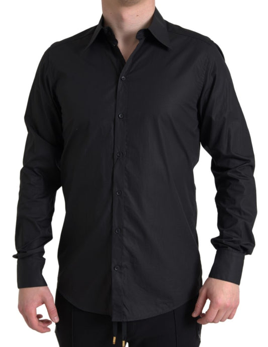 Elegante camisa formal con botones dorados y negros