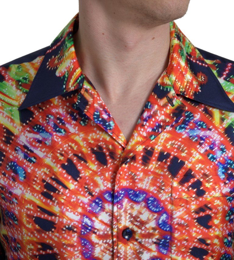 Camisa casual con botones de seda multicolor