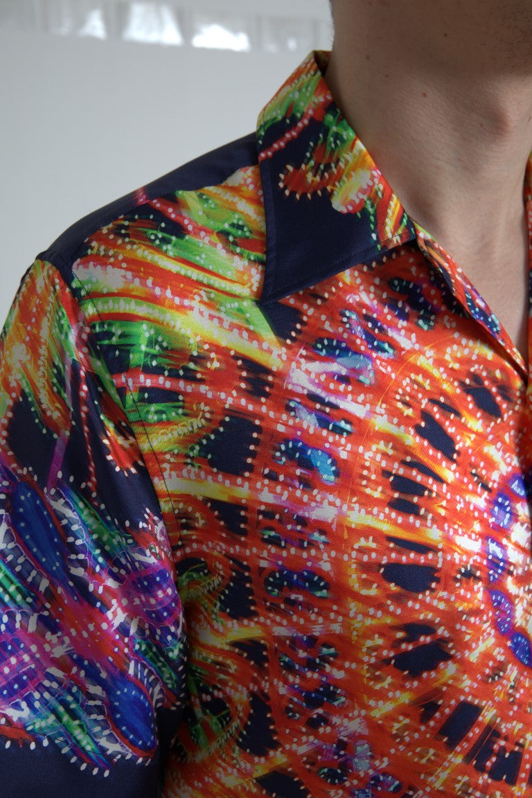 Camisa casual con botones de seda multicolor