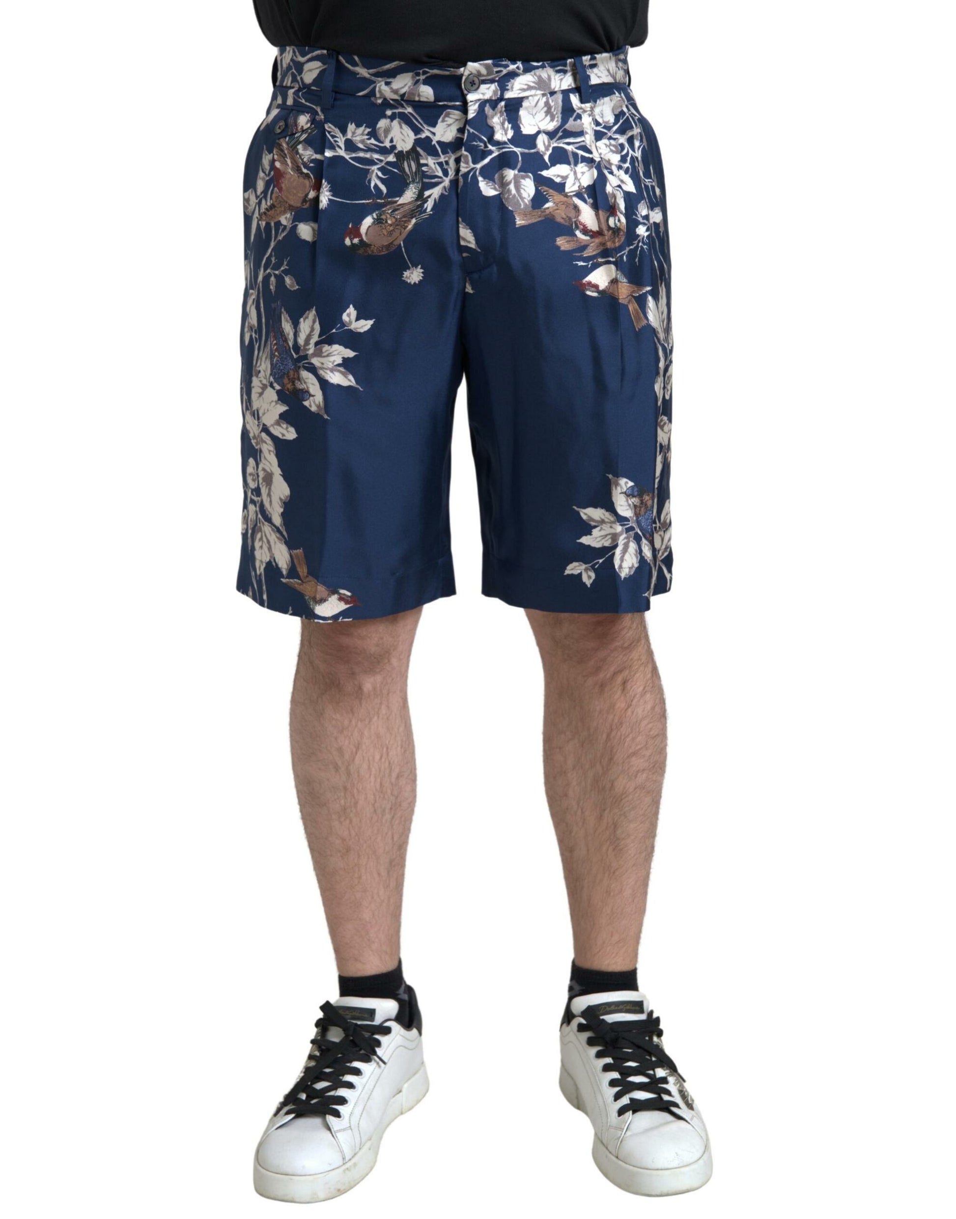 Zijden bloemenbermudashort in blauw