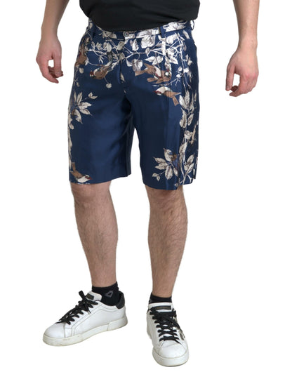 Zijden bloemenbermudashort in blauw