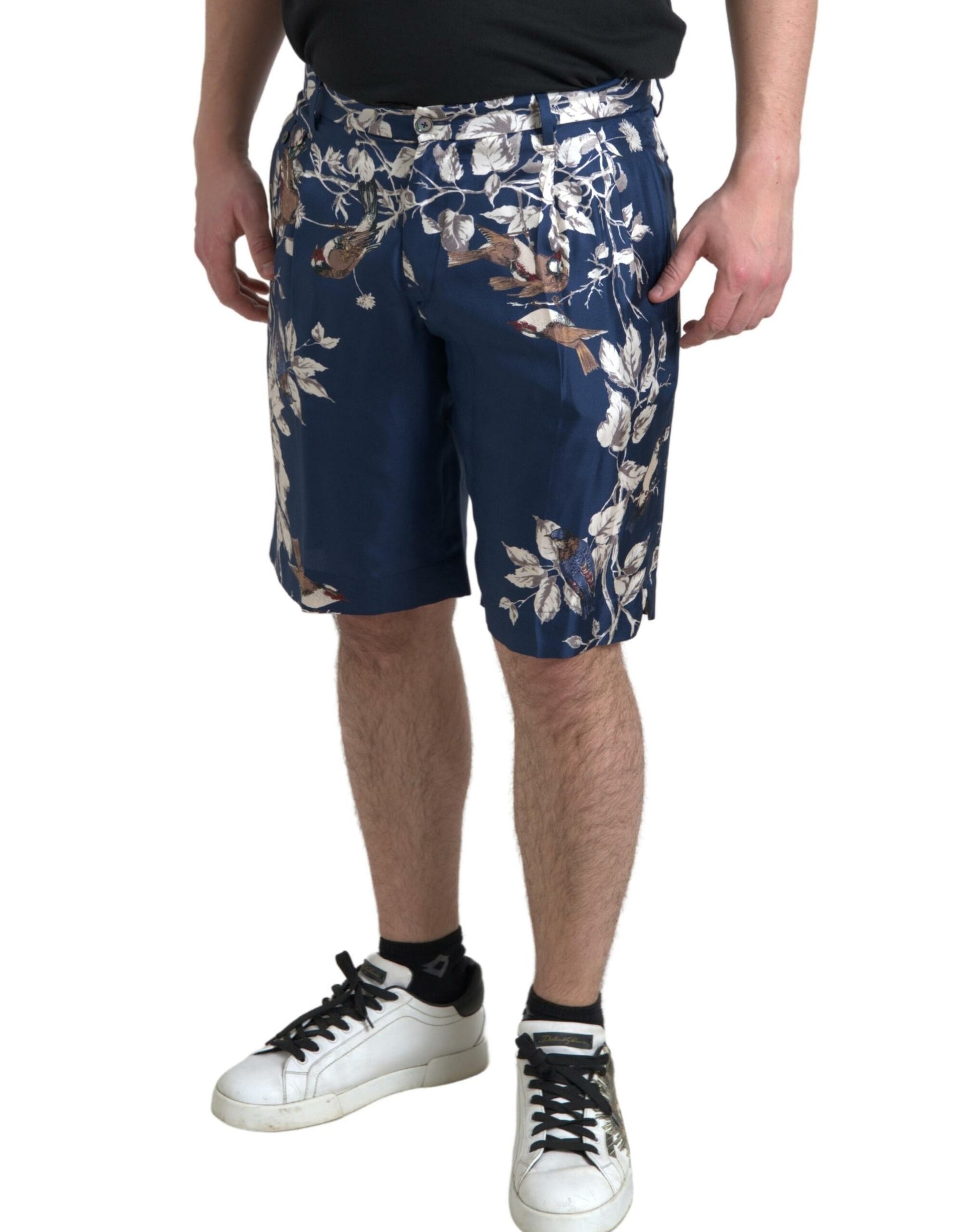 Zijden bloemenbermudashort in blauw