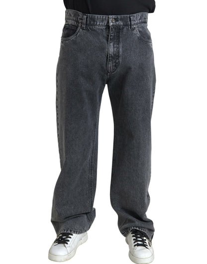 Elegante donkergrijze rechte denim jeans