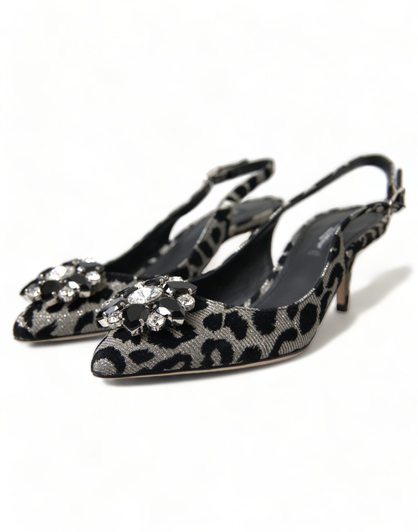 Zapatos de tacón con tira trasera y leopardo de cristal