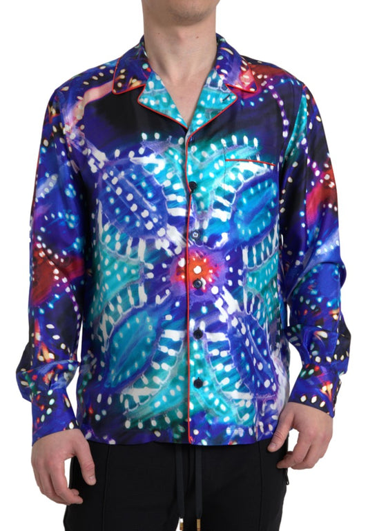 Zijden pyjamashirt met psychedelische print